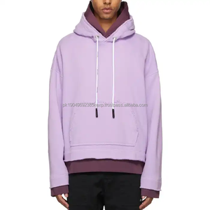 Bordado personalizado de gran tamaño unisex 400gsm 500gsm grueso 100 algodón polar de punto contraste doble Sudadera con capucha con agujero para el pulgar - Product Image 1