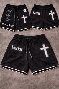 Servicio OEM al por mayor, pantalones cortos de algodón para hombre con diseño de Jesús personalizado, lavado ácido y pedrería, nueva llegada, etiqueta privada, pantalones cortos negros. - Product Image 4