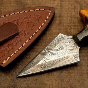 Custom Handmade Damascus Steel <b>Craft</b> <b>Tool</b> T-Handle Leather Cutting Knife Resin Handle EDC Gift - Product Image 5
