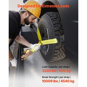 Kit de fixation robuste Worki 10009 Lbs avec cales de roue, sangles de remorquage de type pneu et sangles de fixation de voiture avec cliquet à haute résistance - Product Image 3