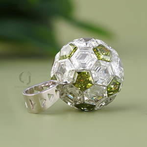 14K Yellow Gold 20CT Lab Grown Diamond Ball Pendant Hexagon Pentagon Cut Green White Brilliant Invisible Setting Sphere Charm - Product Image 3