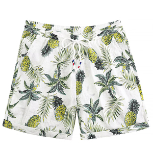 Shorts de plage pour hommes, imprimé floral tropical, taille élastique avec cordon de serrage, décontracté, coloré, blanc, pour l'été et les vacances - Product Image 1