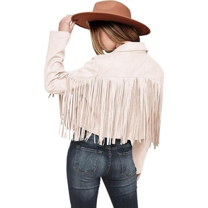 Veste en daim de chèvre véritable à franges pour femme, style western cowgirl, manteau à pompons, style bohème, vêtement d'extérieur vintage en daim - Product Image 2