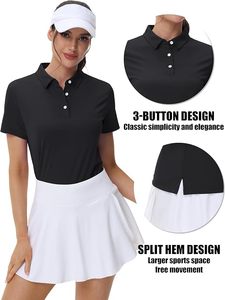 Polo à manches courtes noir uni pour femme, haut décontracté en tissu tissé, coupe classique - Product Image 2