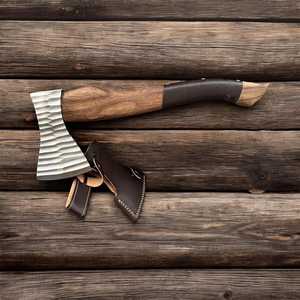 Custom <b>Hand</b> Forged Viking Axe | High Carbon Steel Blade, Brown Leather Wrapped Wood Handle Survival <b>Tool</b> With Leather Cover - Product Image 2