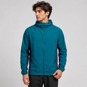 Chaqueta cortavientos con capucha naranja para hombre, ligera, deportiva, con cierre, para correr en primavera y actividades al aire libre. - Product Image 2