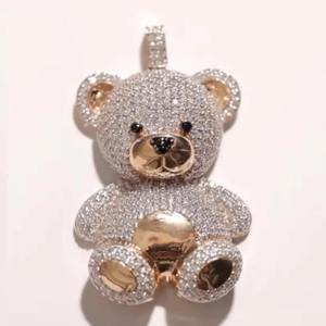 <b>Bear</b> Shaped Silver Moissanite Pendant Micro Pave <b>Cute</b> Animal Charm Gold Plated Jewelry Gift - Product Image 1