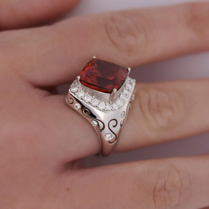 Bague de cocktail en grenat pour femme, plaqué argent 925, sertissage pavé carré, pierre de naissance de janvier, bague tendance - Product Image 3