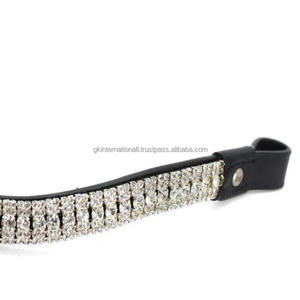Banda para cejas de Carreras de Caballos ecuestres de cuero genuino 100% personalizada con cristales transparentes brillantes, cadena de diamantes, banda para cejas con brida - Product Image 3