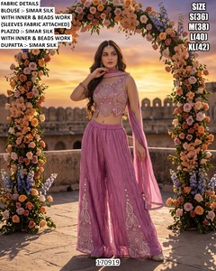 Elegant Turquoise Chiffon Silk Salwar <b>Suit</b> With Beads Work Floor-Length Women's Wedding Wear India Pakistan Style - Product Image 5