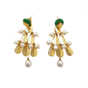 Designer Drop Pearl Earrings-Trendy Religious Leaf Pendant for Party - Product Image 2