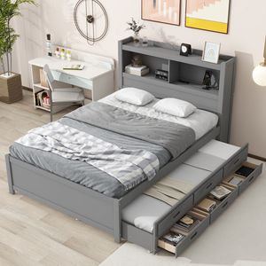 Letto matrimoniale grigio con piattaforma, cassetti e prese USB - Product Image 1