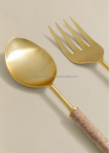 Juego de 2 piezas de Metal y madera para servir, cuchara y tenedor incluye 18/10, accesorios de mesa de comedor para restaurante, Hotel, hogar, comedor - Product Image 2