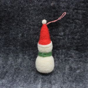 Handmade Felt Snowman Christmas <b>Ornament</b> <b>Red</b> Hat Green Scarf Traditional Holiday Decoration - Product Image 4