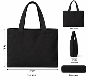 Large <b>Black</b> Recyclable Canvas Tote <b>Bag</b> with <b>Top</b> <b>Handle</b> Screen Printed for Daily Use Party & Suit - Product Image 2