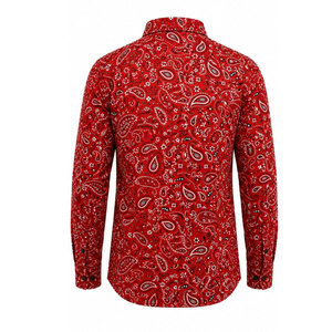 เสื้อเชิ้ตทำงานแขนยาวลายพิมพ์เพสลีย์สีแดงสำหรับผู้ชาย ผ้าฝ้ายระบายอากาศ แฟชั่นยูนิฟอร์ม - Product Image 3