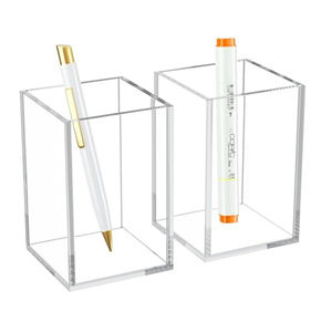 Porte-crayons en acrylique transparent avec 2 compartiments, boîte de rangement pour bureau, papeterie, artisanat, vitrine - Product Image 2