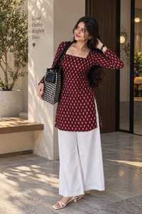 Block Print Handmade <b>Kurti</b> | Square Neck | Full Sleeve | Brown type | Stylish Ethnic Top | Short <b>Kurti</b> <b>for</b> <b>Women</b> - Product Image 4