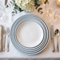 Ensemble de vaisselle de fête 5 assiettes plates en mélamine et 2 bols, bleu clair uni, design minimaliste, durable, compatible micro-ondes, non toxique