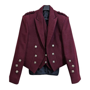 Scottish Men's Maroon <b>Wool</b> Prince Charlie Kilt Jacket With <b>Vest</b> Wedding Jacket - Product Image 1