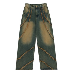 Pantalon en jean taille haute à jambes larges, style streetwear, tissu en coton, pour l'automne, pour homme - Product Image 1