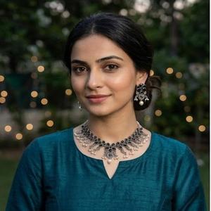 DIVYORO Women's Oxidized <b>Silver</b> Zircon Floral <b>Choker</b> and Earrings Set-Adjustable Length for Wedding Occasions - Product Image 4