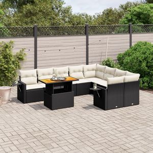 Set Divano da Giardino Nero e Crema con Cuscini, Arredamento da Esterno in Rattan PE Resistente ai Raggi UV, Design Contemporaneo Impermeabile - Product Image 3