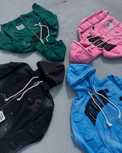 Sweat à capuche zippé surdimensionné de haute qualité, style streetwear, à double couche, multi-poches, brodé, avec cordon de serrage, personnalisé - Product Image 1