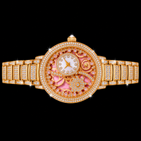 Montre de luxe pour femme à mouvement quartz squelette, boîtier en acier inoxydable, cadran en cristal rose, lunette étincelante et bracelet serti de cristaux