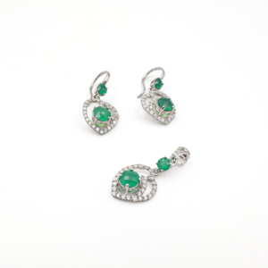 925 Sterling Silver Natural Green <b>Onyx</b> Pendant & <b>Earring</b> Set Rhodium Plated OEM ODM Fine Jewelry - Product Image 2