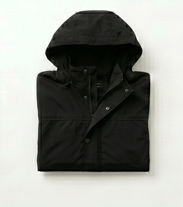 Chaqueta Impermeable con Capucha Negra para Hombre, Estilo Casual para Otoño, Exterior de Nailon con Revestimiento de PU, Cierre de Botones, Corte Regular - Product Image 3