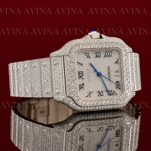 Reloj Automático de Lujo con Incrustaciones de Moissanita para Hombre |   Reloj con Diamantes y Números Romanos Completamente Adornados |   Reloj de pulsera de acero inoxidable estilo hip hop - Product Image 4