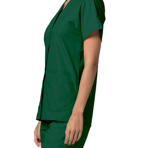 Top Pants Short Sleeve Beauty Hospital Staff Uniform Women Men Doctor Nurse Signature Pocket Zip Spandex/Polyester Needle - Product Image 3