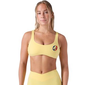 Yellow Women's Criss Cross Back Sports Bra Soft <b>Support</b> Athletic <b>Crop</b> <b>Top</b> for Exercise Yoga Gym Running Fitness - Product Image 1