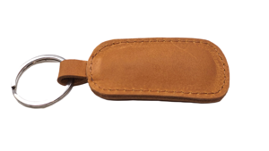 Porte-clés en cuir de forme oblongue, durable, couleur beige - Product Image 3