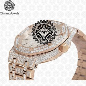 Charm_Jewells Luxury Stainless Steel <b>Watch</b> 40mm Round Diamond Encrusted Sapphire Crystal Analog Dial Unisex Quartz Movement - Product Image 5