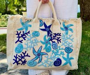 Bolso Tote de Lona Bordado a Mano con Cuentas y Diseño de Loro, Bolso de Hombro para Mujer con Aves Tropicales, Bolso de Playa - Product Image 2