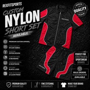 REXFIT SPORTS 2026 Custom Black Red Nylon <b>Short</b> Set Men <b>Zip</b> Up Shirt <b>Shorts</b> Two Piece Sportswear Set Custom Logo Streetwear - Product Image 1