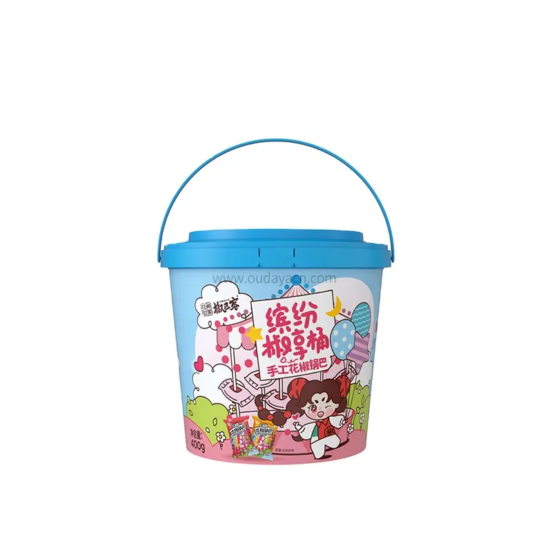5l Hoge Kwaliteit Iml Printing Custom Plastic Container Pp Ronde Vorm Chocolade Biscuit Candy Tub Met Deksel En Handvat