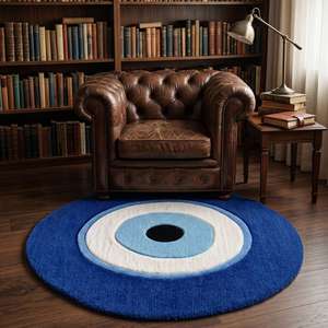 Alfombra Redonda Moderna Antideslizante de Lana Azul con Diseño de Ojo Turco y Símbolo de Protección Nazar para Sala de Estar, Dormitorio y Decoración del Hogar - Product Image 6