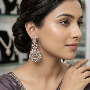 Designer Crystal Dangler <b>Earrings</b> with Stone Detailing-10575461GR - Product Image 2