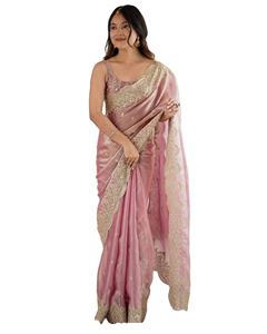 Sari Gulabi traditionnel pour fête d'hiver Avyanka Shahi - Product Image 1