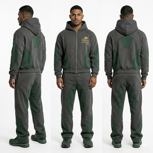 Chándal holgado para hombre / Chándal con cremallera completa y hombros caídos para hombre / Chándales holgados de gran tamaño para hombre - Product Image 5