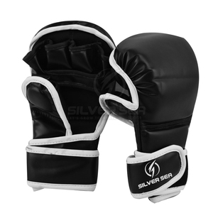 2026 Wholesale <b>SILVER</b> HEAD GUARD 8oz PU MMA Half-Finger <b>Gloves</b> Custom Logo Breathable Comfortable Durable High Quality Boxing - Product Image 5