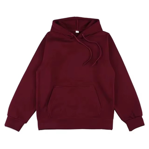 ชุดวอร์มมีฮู้ดสีแดงเบอร์กันดีแบบ unisex ผ้าฝ้ายทั้งตัว สวมใส่สบาย เหมาะสำหรับเล่นกีฬา มีกระเป๋าข้างและเอวยางยืด - Product Image 4