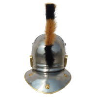 Casque de Centurion Romain Médiéval Antique en Acier Doux, Plume Noire Dorée Polie, pour Cosplay, Reconstitutions Historiques, Halloween et Fêtes d'Anniversaire