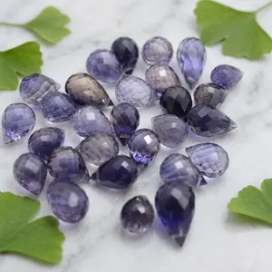 Iolite bleue naturelle AAA+ de forme poire, facettée en damier, pierre précieuse en vrac certifiée par un tiers pour la fabrication de bijoux - Product Image 6