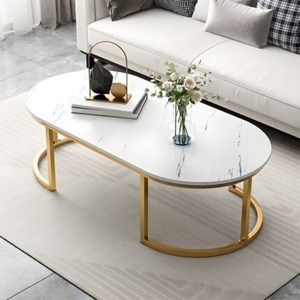 Metal with <b>marble</b> Rectangular <b>Coffee</b> <b>Table</b> for Living Room Center <b>Table</b> with Open Minimalist Space Design - Product Image 3