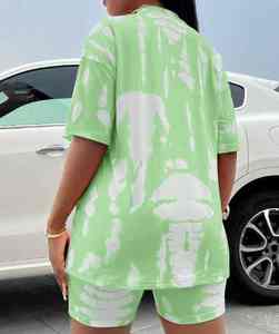 Ensemble été femme en coton tie-dye, haut et short, coupe classique, tissu léger et doux, style décontracté - Product Image 4