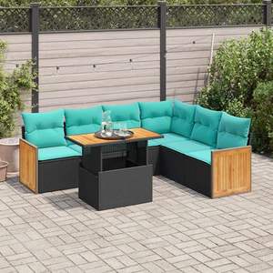Set di divani da giardino in polyrattan nero da 7 pezzi con cuscini, eleganti mobili da esterno - Product Image 1